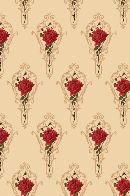 Vector fondo vintage de patrón de flor ornamental rosa roja