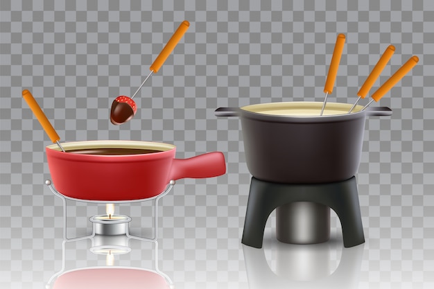Vector de fondue de chocolate con queso realista aislado
