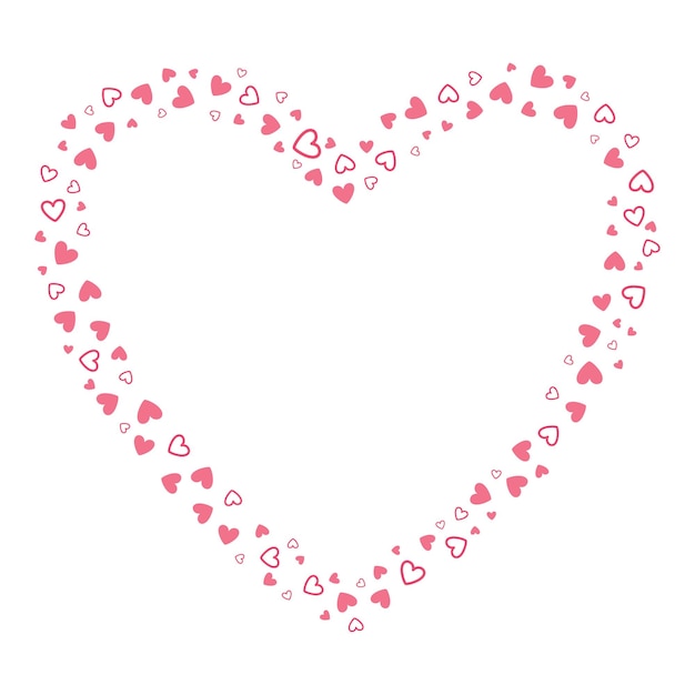 Vector en forma de corazón salpicadura de confeti rosa con marco de corazón blanco en el interior