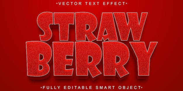 Vector de fresa roja de dibujos animados Objeto inteligente totalmente editable Efecto de texto