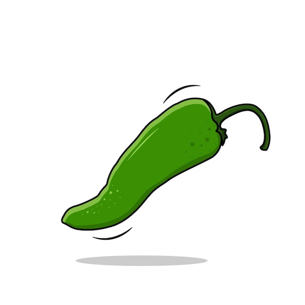 Vector Fresh Green Chilli Pepper Estilo de dibujos animados aislados en fondo blanco Ilustración vectorial