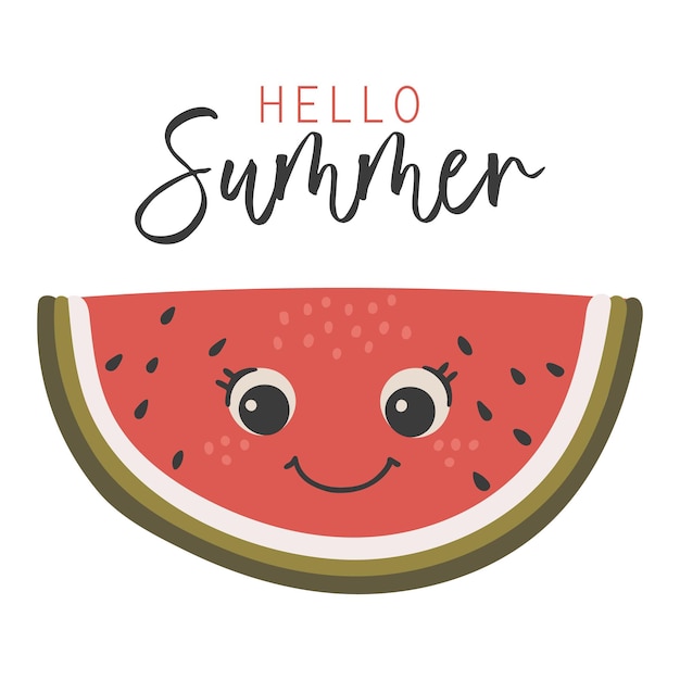 Vector de fruta de sandía linda fruta con cara vector de sandía feliz fruta de verano con ojos