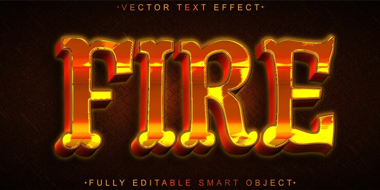 Vector vector de fuego efecto de texto de objeto inteligente totalmente editable