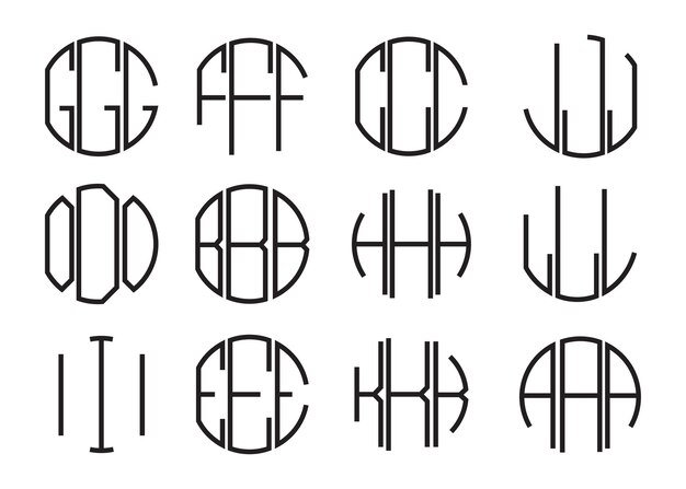 Vector de fuente de monograma circular Imagen de clipart aislada sobre fondo blanco
