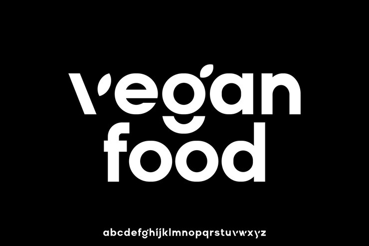 Vector vector de fuente de visualización de alfabeto de comida vegana sans serif negrita moderno único