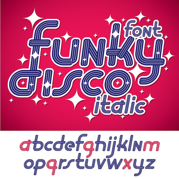 Vector funky cursiva minúscula colección de letras del alfabeto, para su uso como elementos de diseño de afiches retro para club de diversión o publicidad de conciertos.