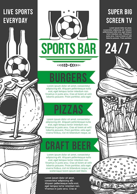 Vector vector fútbol deporte bar fútbol cerveza pub menú