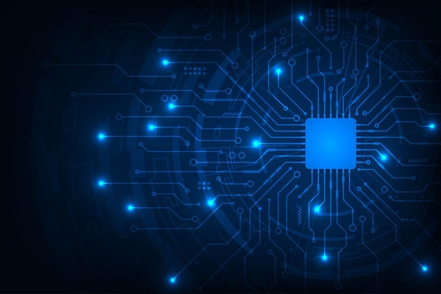 Vector futurista microchip CPU placa de circuito luz azul Tech círculo tecnología resumen fondo
