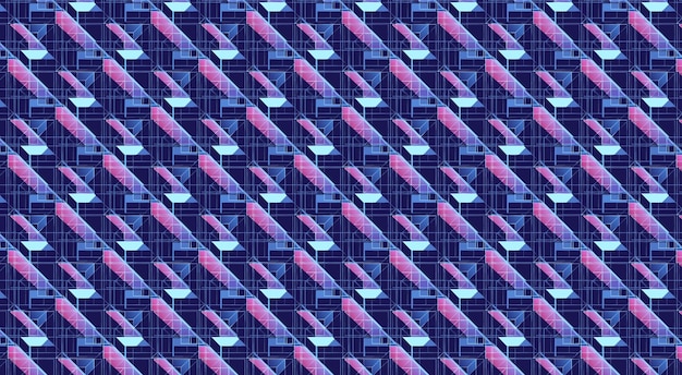 Vector Futuristic Cyberpunk Patrón con vibrantes formas geométricas de neón azul y púrpura y digital