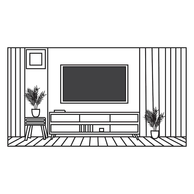 Vector de gabinete de TV Está montado en una pared de madera con un jarrón y libros en el estante y una flor