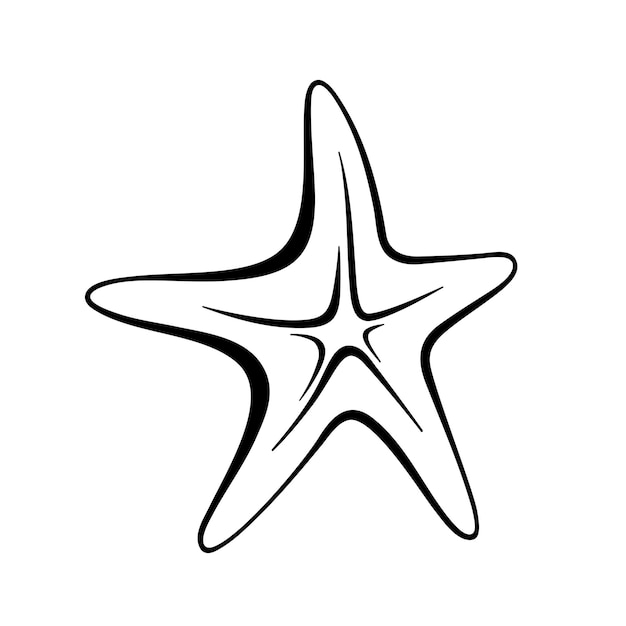 Vector de garabato dibujado a mano de estrella de mar Elemento negro aislado sobre fondo blanco