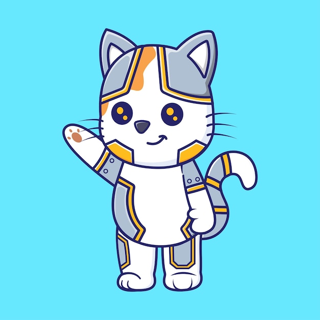 Vector gato bonito robot dibujos animados icono vectorial ilustración icono de tecnología animal concepto aislado