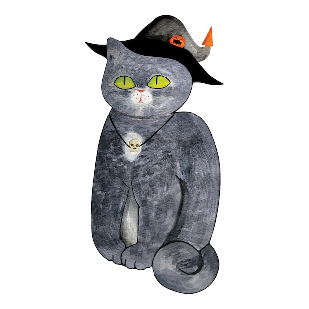 Vector de gato de Halloween acuarela