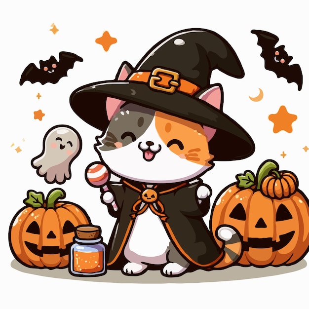 el vector de gato de halloween en fondo blanco