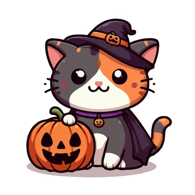 El vector de gato de halloween en fondo blanco