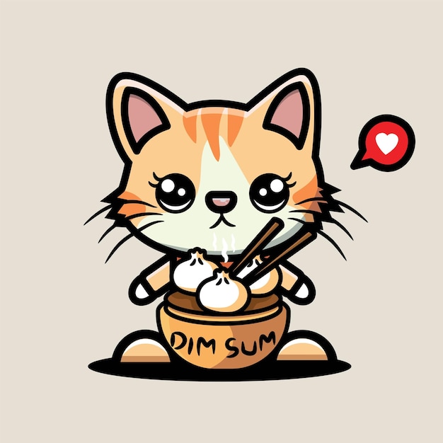 vector gato lindo comiendo dimsum