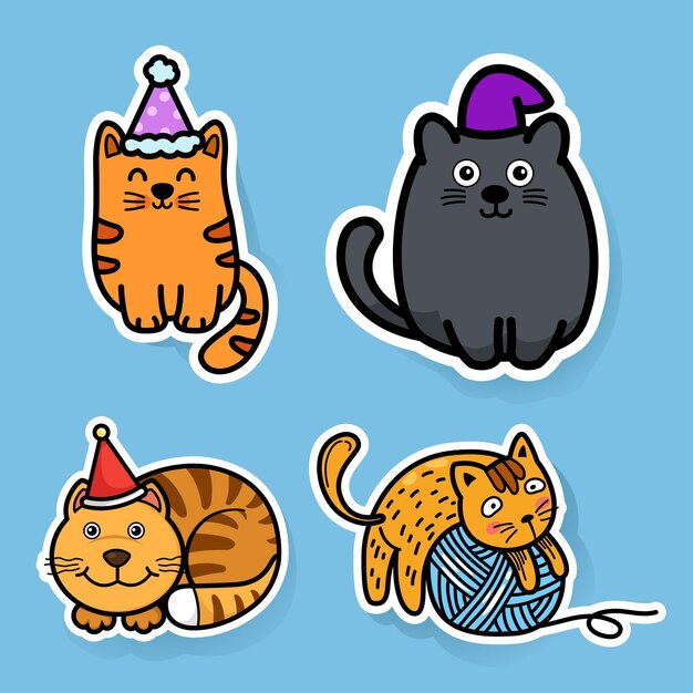 Pegatinas Con Gatos Divertidos Para Su Diseño Ilustraciones svg,  vectoriales, clip art vectorizado libre de derechos. Image 34179774