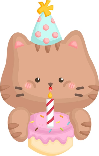 un vector de un gato lindo en el tema del cumpleaños
