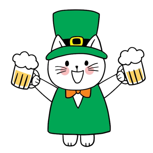 Vector de gato de personaje lindo de dibujos animados del día de san patricio.