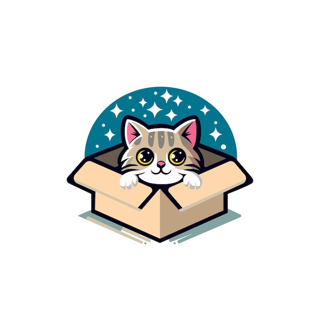 vector de gato en la plantilla de la caja fondo blanco