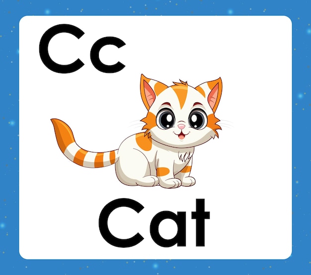 Vector de gato rojo aislado en fondo blanco tarjeta flash de la letra C