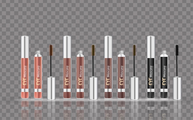 vector gealístico cepillo de botella de rímel de 4 colores y tubo de rímel cosméticos maquillaje para ojos