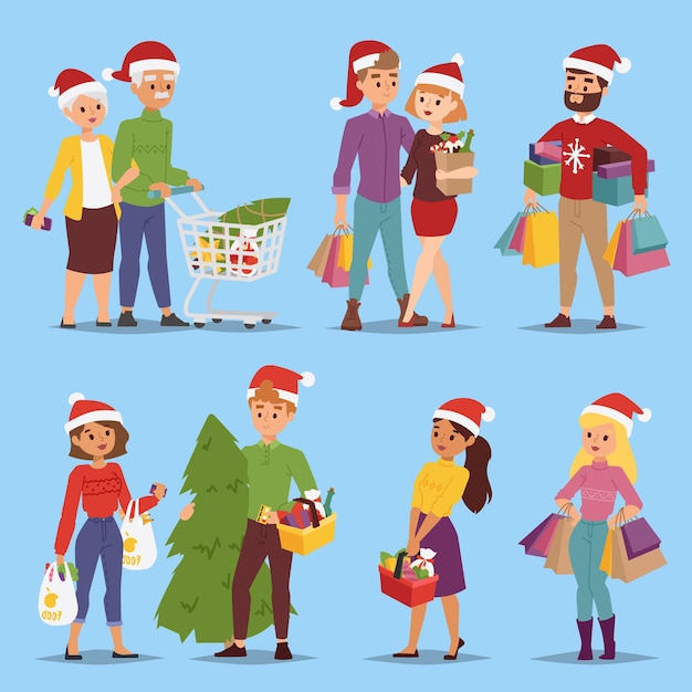 Vector de gente de compras navideñas