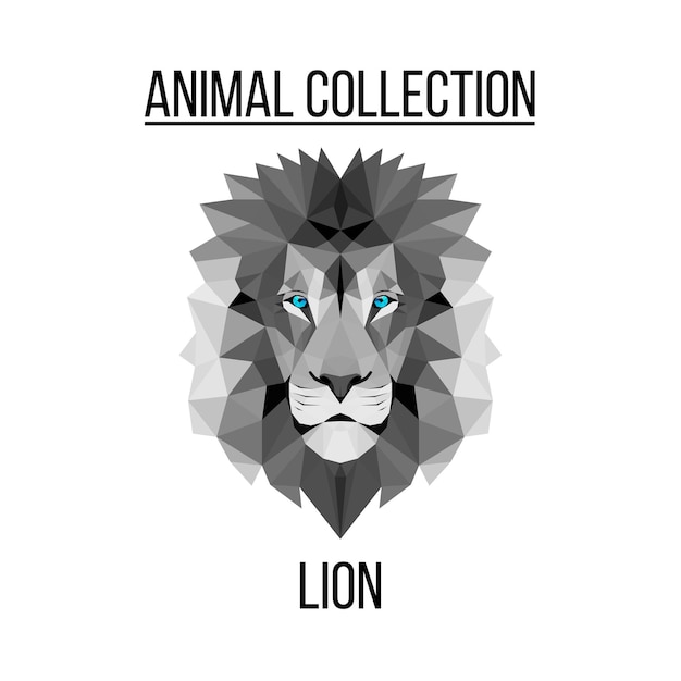Vector geométrico animal ojos azules cabeza de león fondo