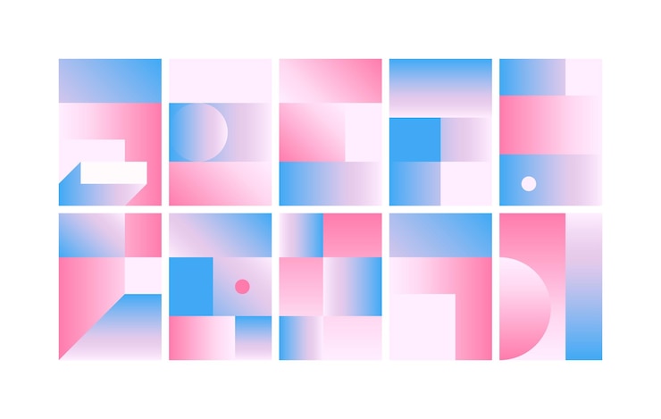 Vector vector geométrico suave azul rosa degradado conjunto de fondos estilo de diseño de material patrón de colores minimalista simple basado en formas de cuadrícula y líneas clave obra de arte presentación web de negocios tela de portada