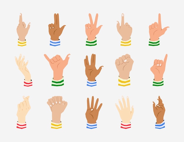 Vector de gestos de mano en diseño plano