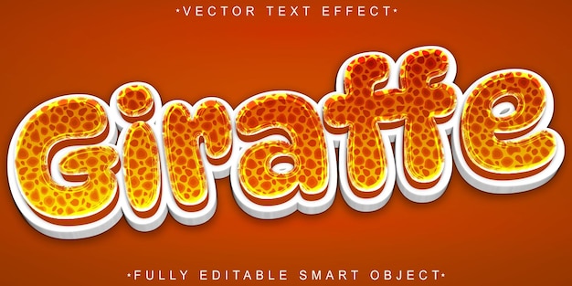 Vector de girafa naranja de dibujos animados Objeto inteligente totalmente editable Efecto de texto