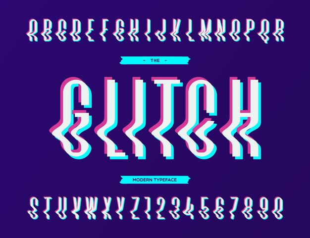 Vector glitch sans serif fuente alfabeto tipografía moderna estilo colorido para la impresión de carteles de fiesta en tela camiseta promoción decoración sello etiqueta oferta especial 10 pasos