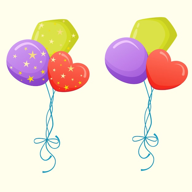 Vector globos coloridos colección de racimo decorativos globos de cumpleaños con estampado de estrellas