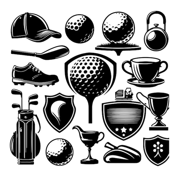 Vector de golf Colección de elementos de golf antiguos