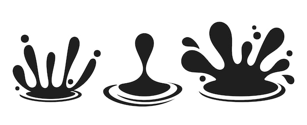 Vector goteo de agua o goteo con salpicaduras elementos de diseño negro fondo blanco gotas cayendo