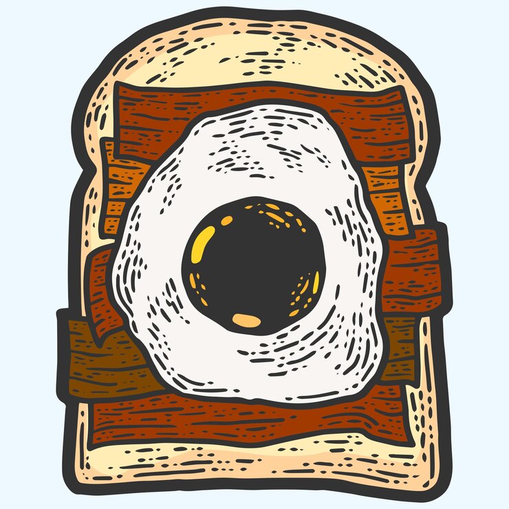 Vector vector de grabado de colores de imitación de tablero de rascado de bocadillo de huevo y jamón