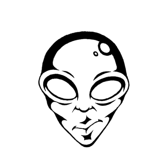 Vector grabado de scratchboard de cabeza y cara alienígena