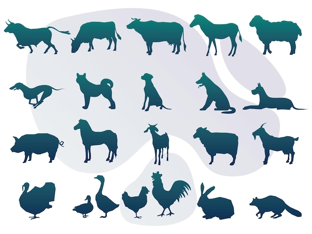 Vector de gradiente de colección de silueta y logotipo de animales