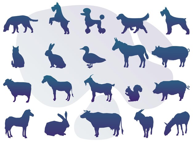 Vector de gradiente de colección de silueta y logotipo de animales