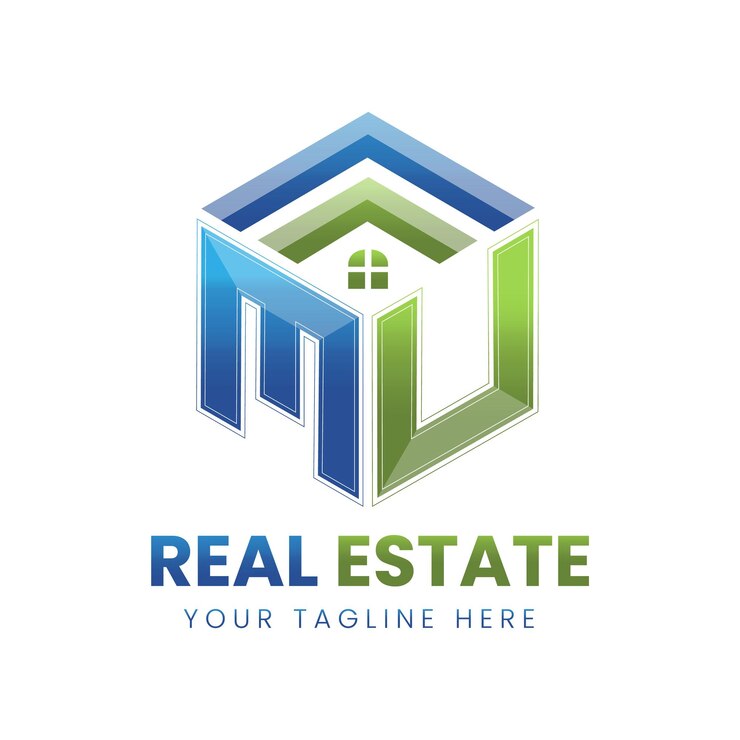 Vector vector gradiente mu real estate logo