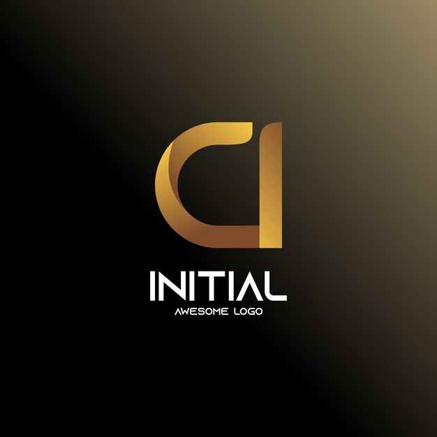 Vector de gradiente de oro vintage de logotipo inicial de CI