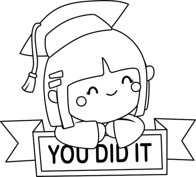 un vector de una graduación de niña con un signo de "tú lo hiciste" en coloración en blanco y negro