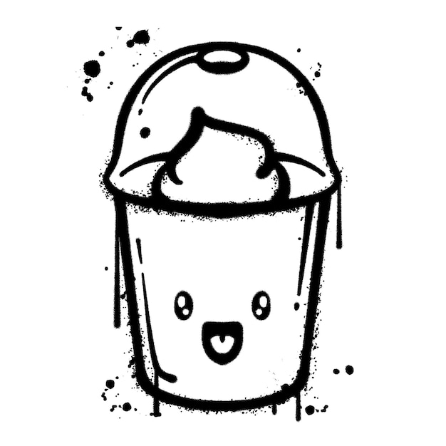 Vector graffiti taza de spray café helado aislado sobre un fondo blanco