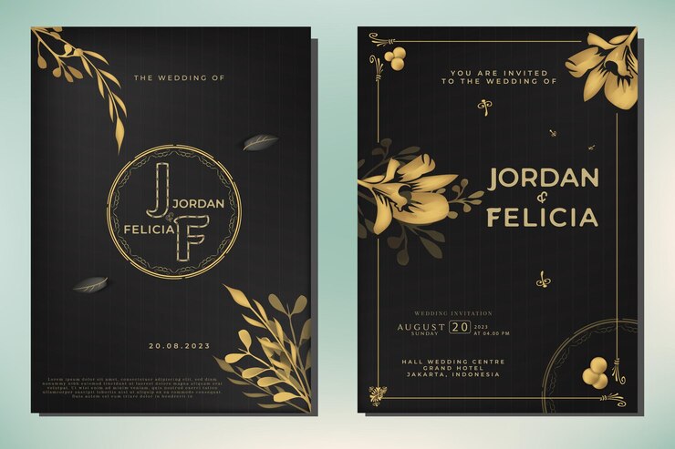 Vector gráfico de ilustración de tarjeta de invitación de boda en color amarillo oscuro vector gratis