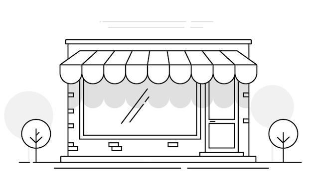 Vector gráfico de línea de trazo del edificio de la tienda icono de la tienda de la calle de la ciudad contorno delgado lineal simple