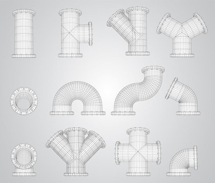 Vector vector gran conjunto de tuberías de acero de plomería con brida