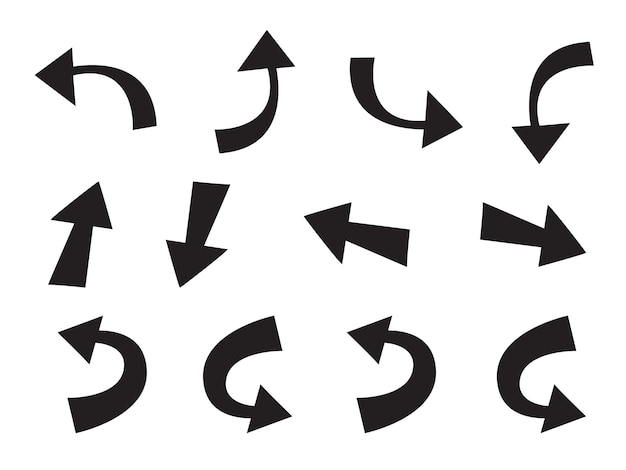 Vector grandes flechas negras conjunto de iconos planos cursores simples abstractos modernos punteros y botón de dirección
