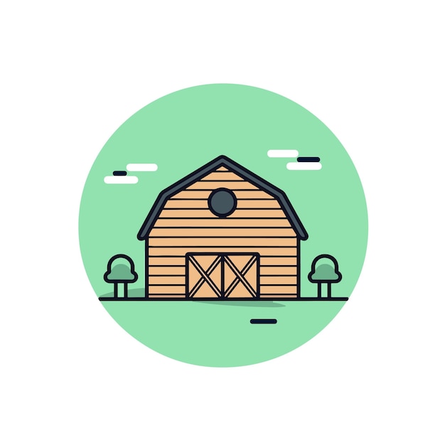 Vector de un granero rústico y árboles en el fondo