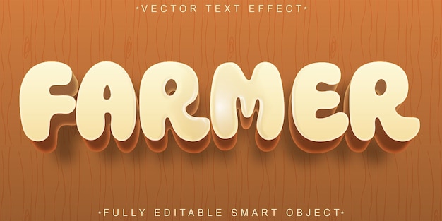 Vector de granjero de dibujos animados Objeto inteligente totalmente editable Efecto de texto