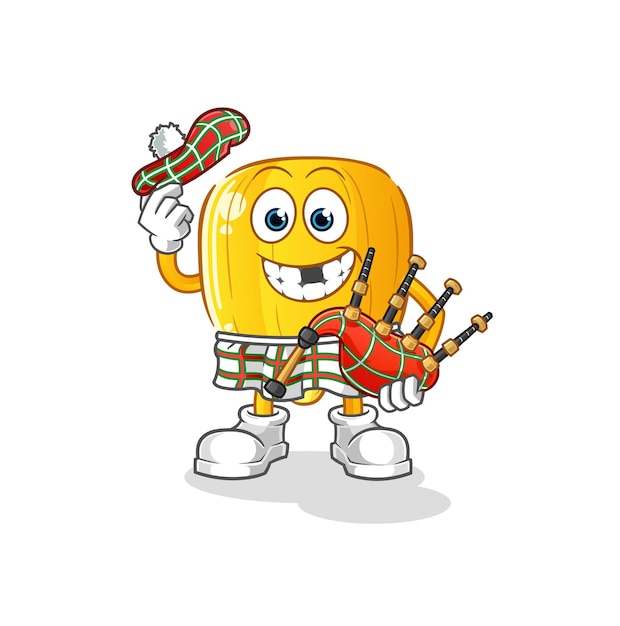 Vector de grano de maíz escocés con gaitas. personaje animado